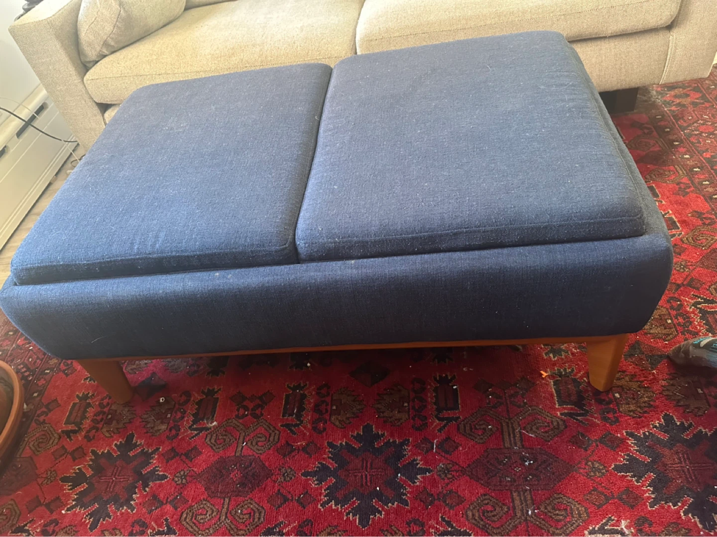 Wayfair Blue Upholstered Storage Ottoman with Trays