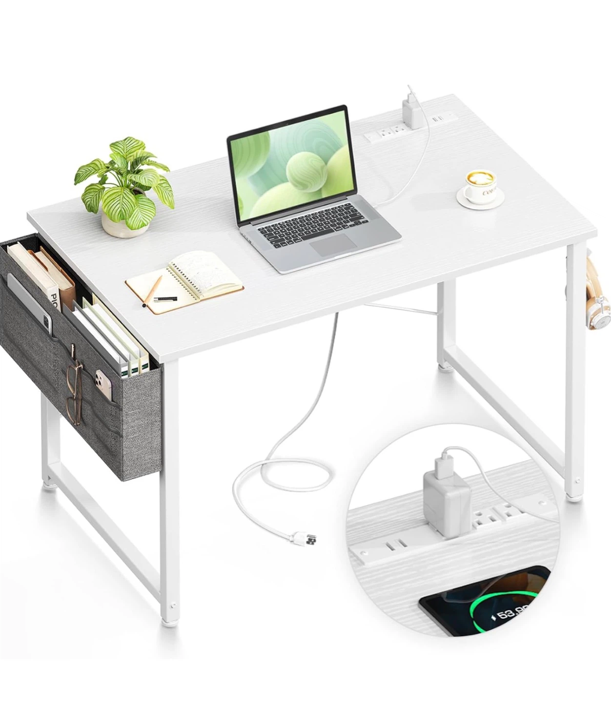 40" Computer Desk with Built-in Power Strip and Organizer