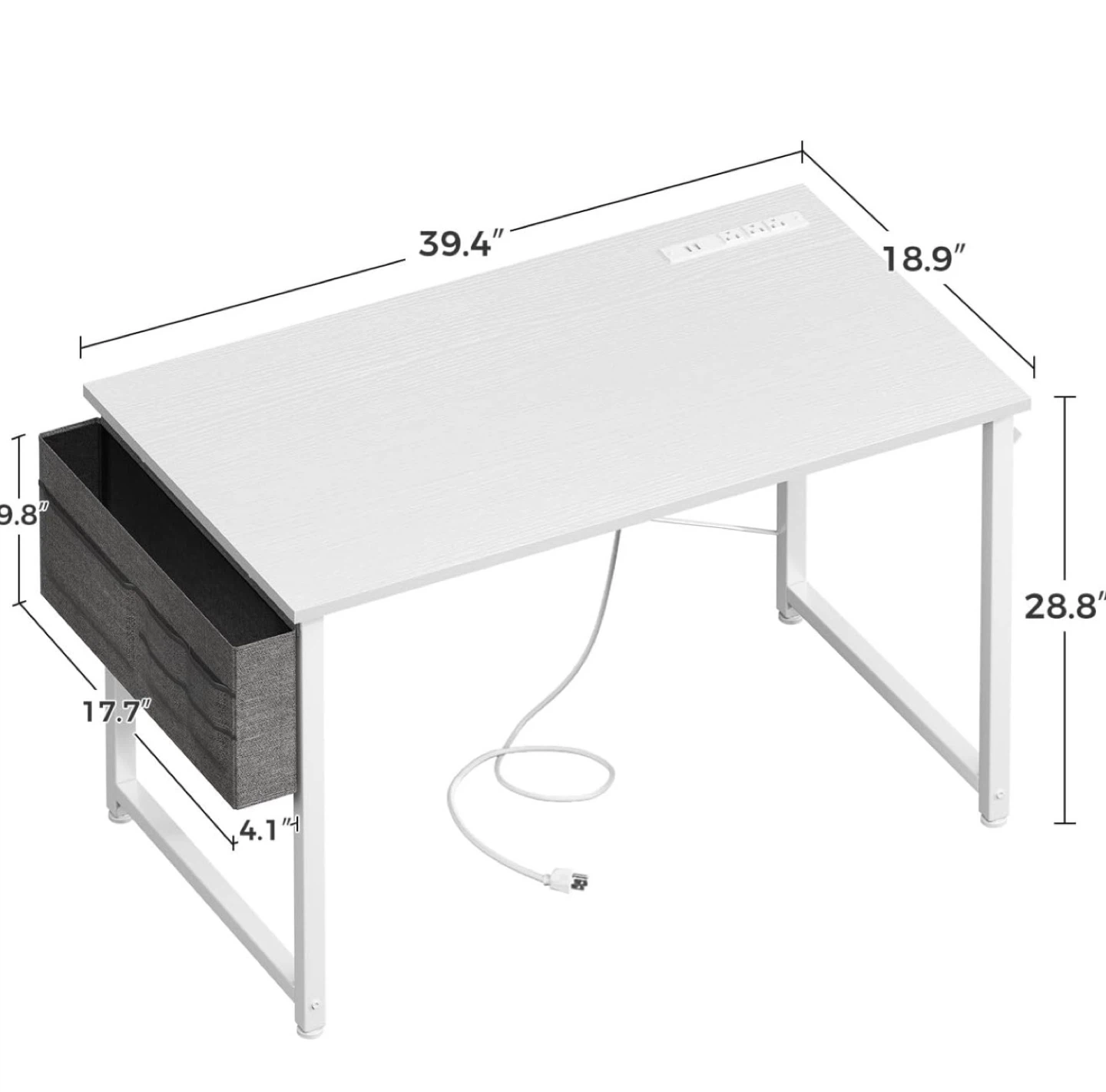 40" Computer Desk with Built-in Power Strip and Organizer - photo 4