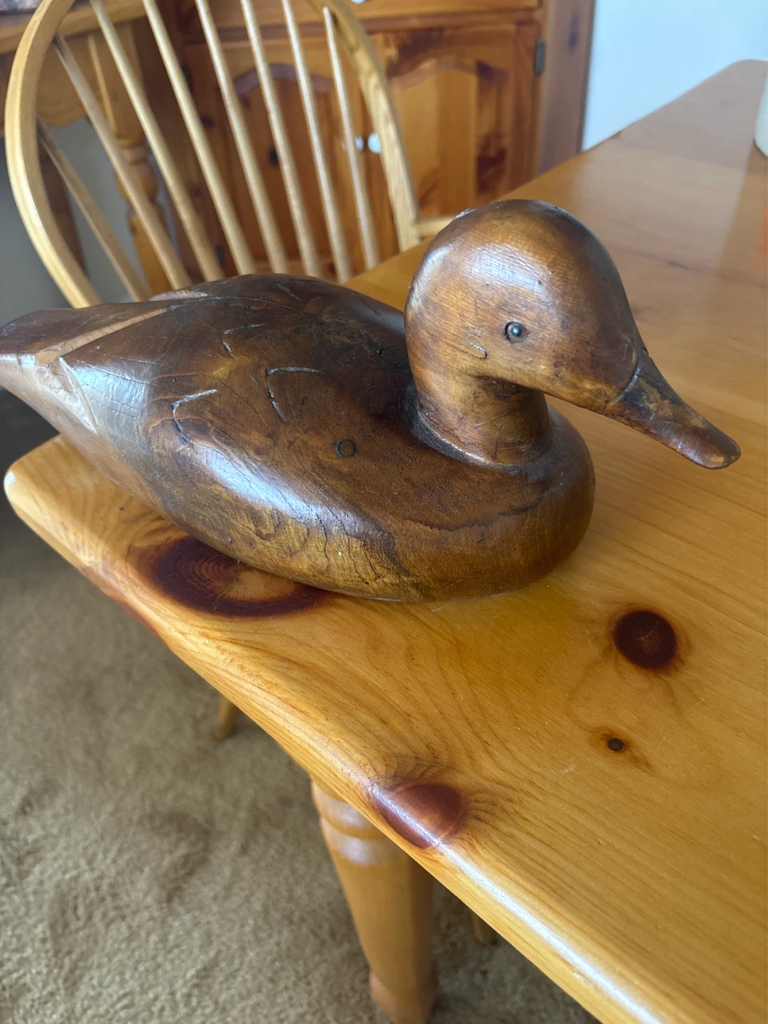 Handcrafted Wooden Duck Figurine 14 Inches Long