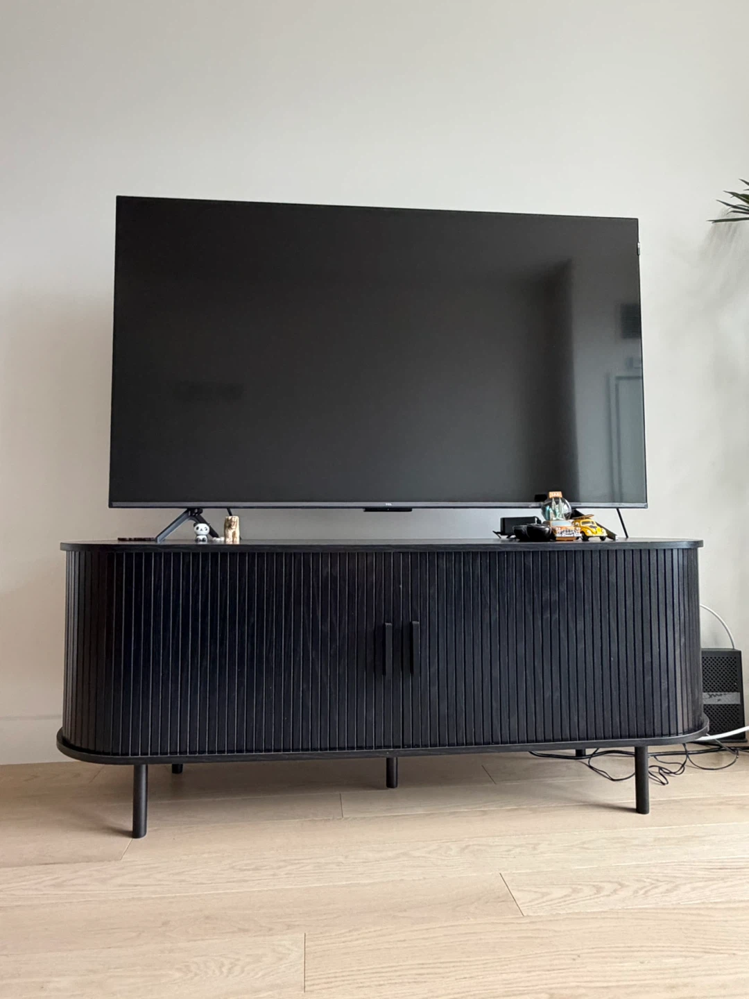 Black Modern Wood TV Stand with Storage and Shelves