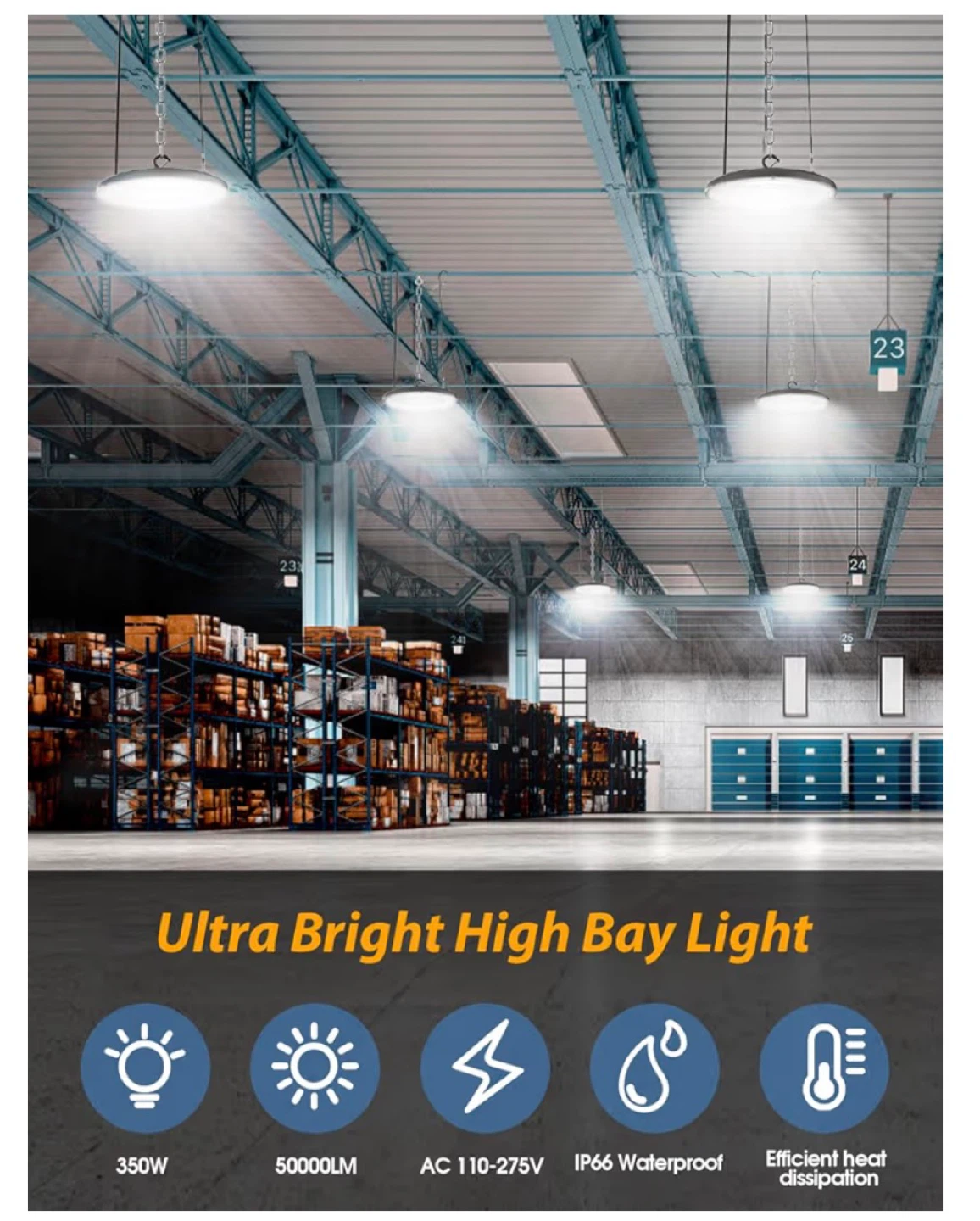 350W LED High Bay Light - 50000LM, 110-275V, IP66 Waterproof UH3 - photo 4