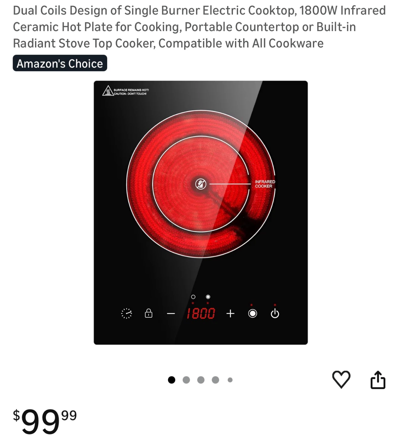 1800W Dual Coil Electric Cooktop Portable  Ceramic Hot Plate C18