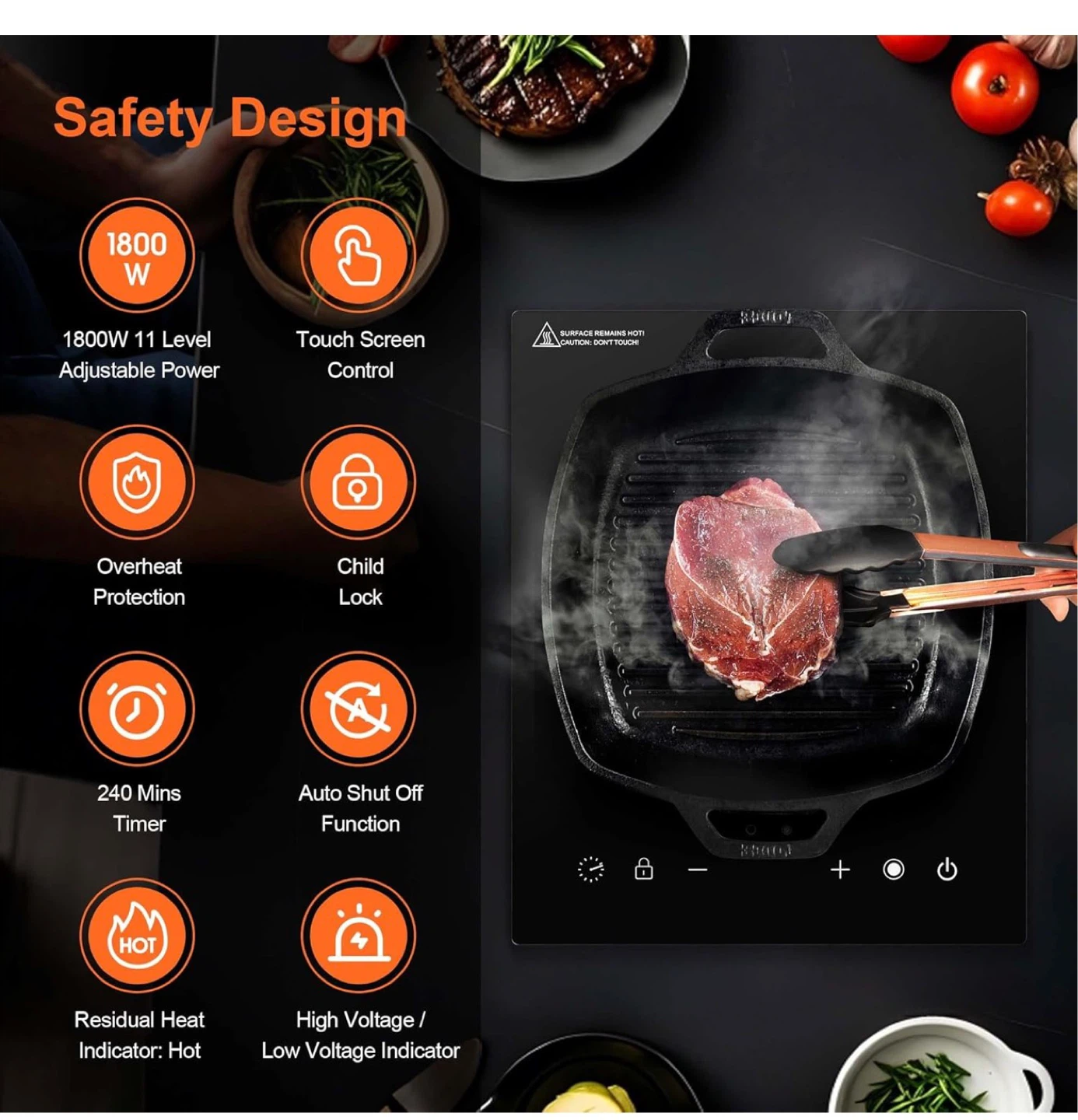 1800W Dual Coil Electric Cooktop Portable  Ceramic Hot Plate C18 - photo 5