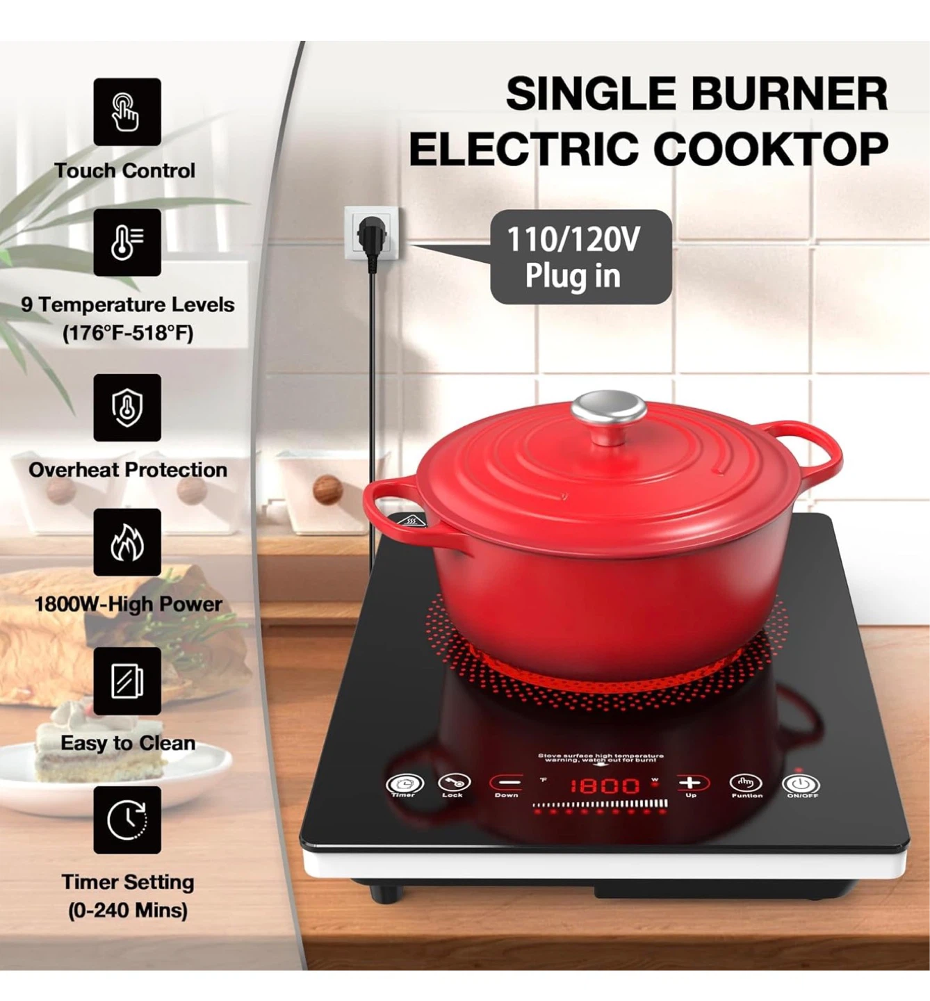 Single Burner Electric Cooktop 110V 1800W SC18 - photo 3