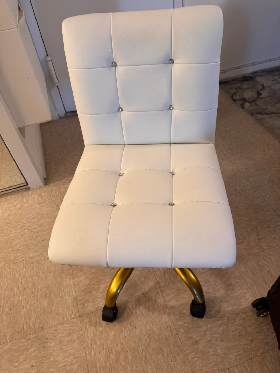White Tufted Office Chair with Gold Base