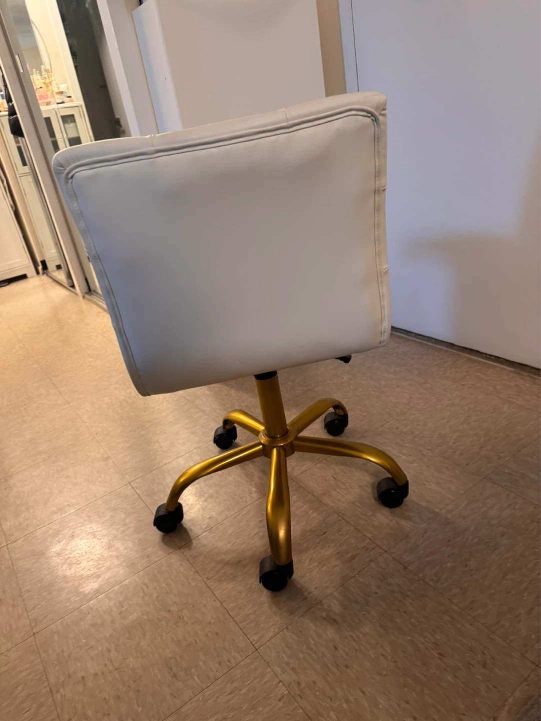 White Tufted Office Chair with Gold Base - photo 3