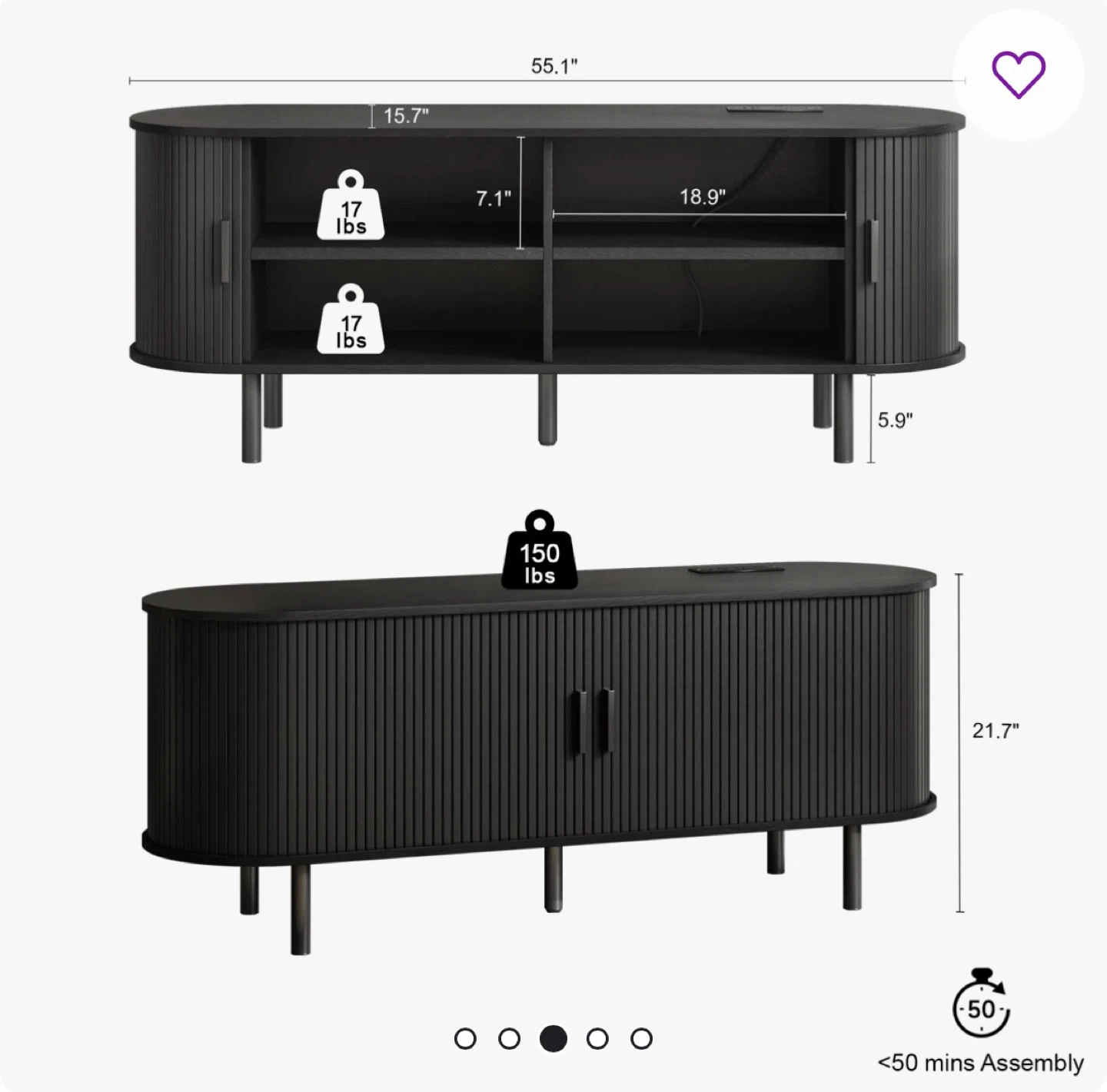Black Modern Wood TV Stand with Storage and Shelves - photo 3