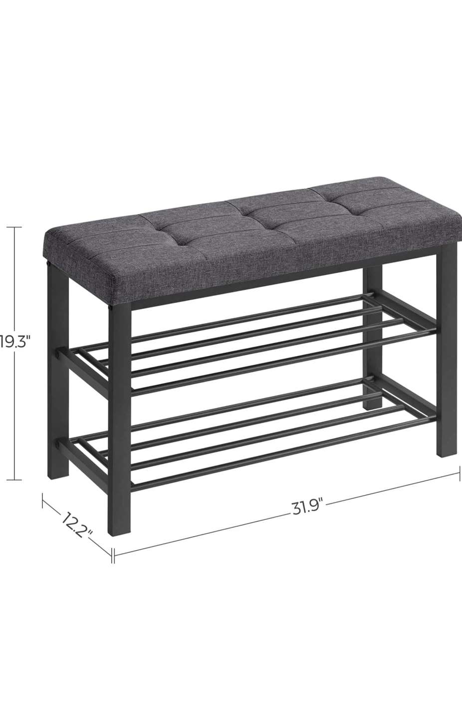 Grey Upholstered Storage Bench with 2-Tier Shoe Rack - photo 3