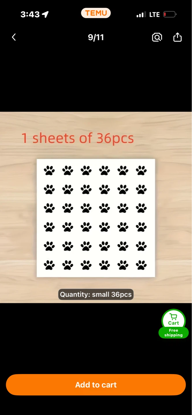 Paw Print Stickers, 36pcs/1 sheet