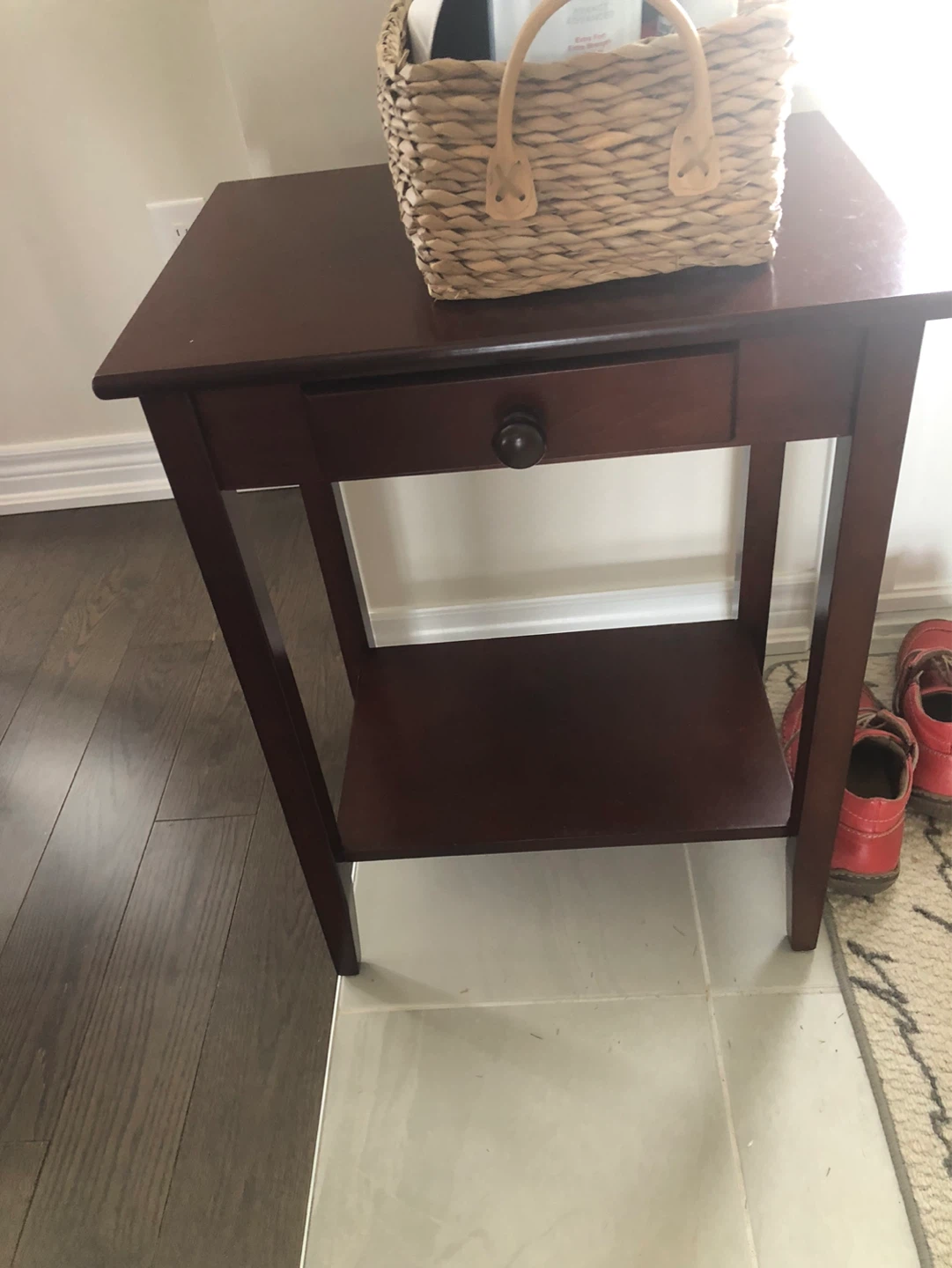 Dark Brown End Table with Drawer and Shelf