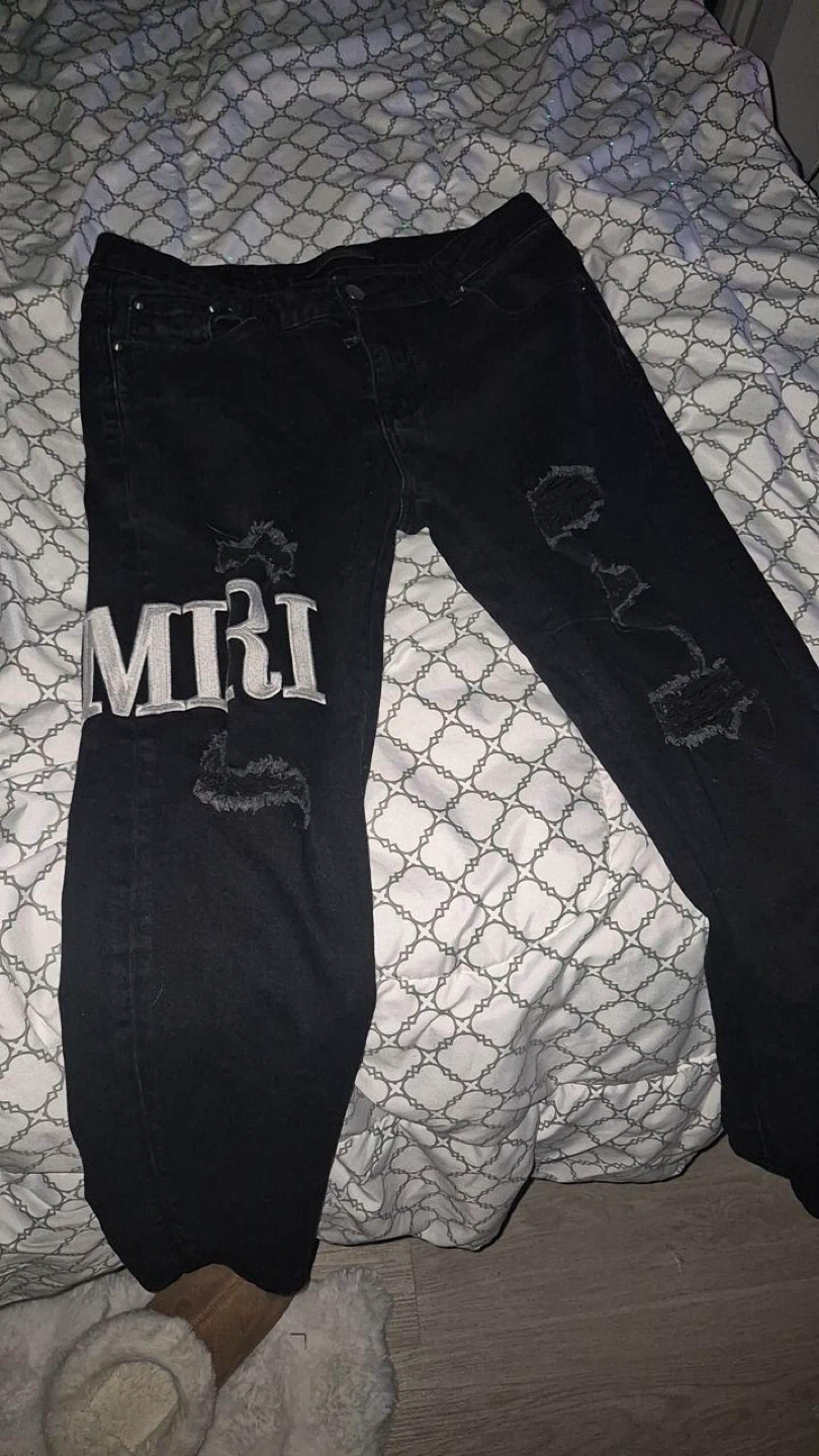 AMIRI Black Distressed Logo Jeans