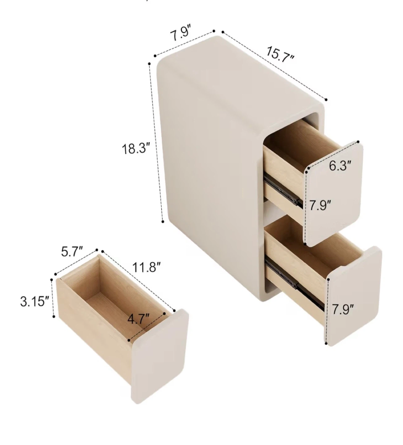 White 2-Drawer Narrow Nightstand - photo 5