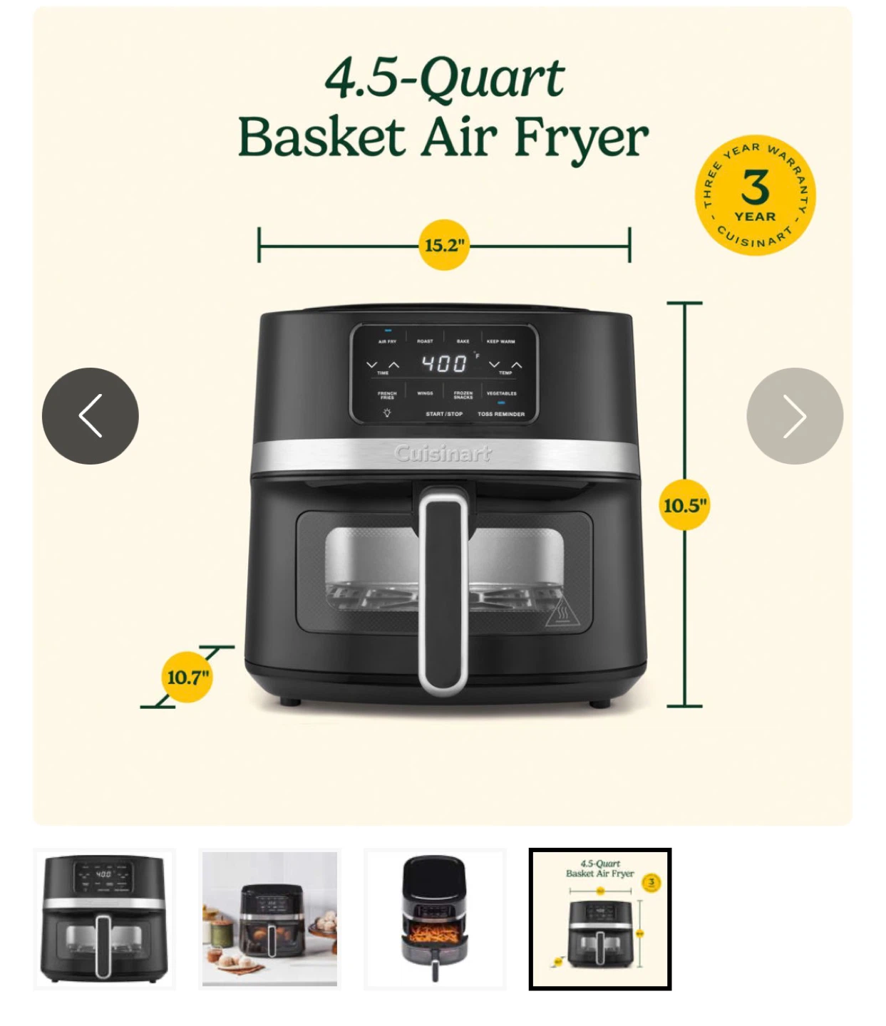 New Cuisinart 4.5-Quart Basket Air Fryer - photo 2