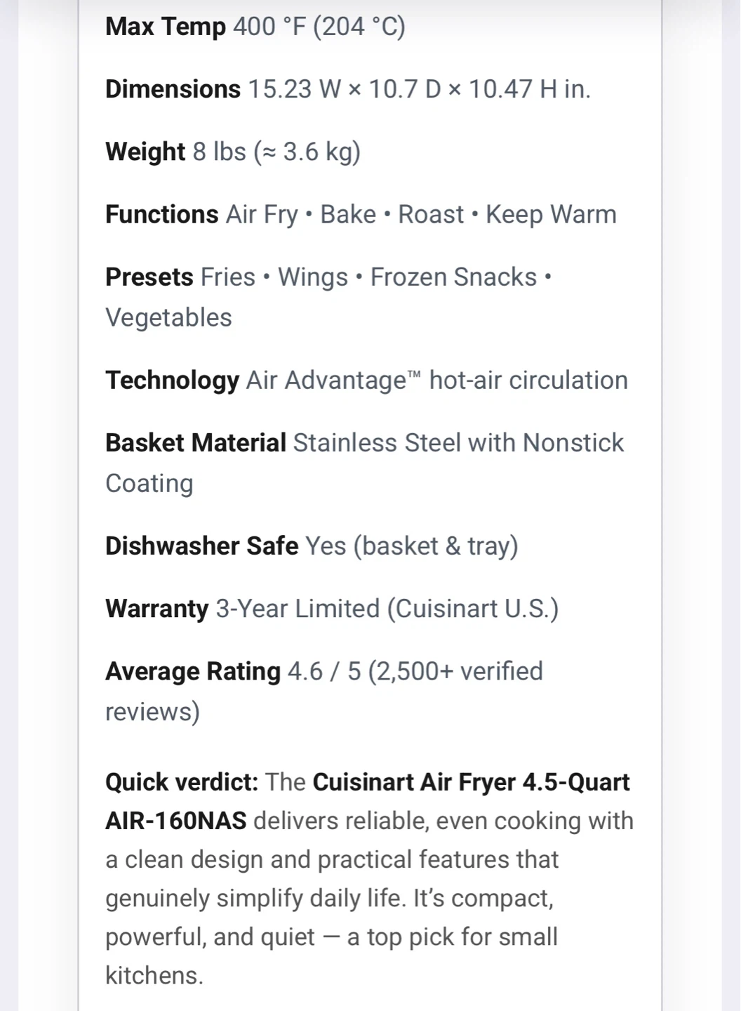 New Cuisinart 4.5-Quart Basket Air Fryer - photo 3