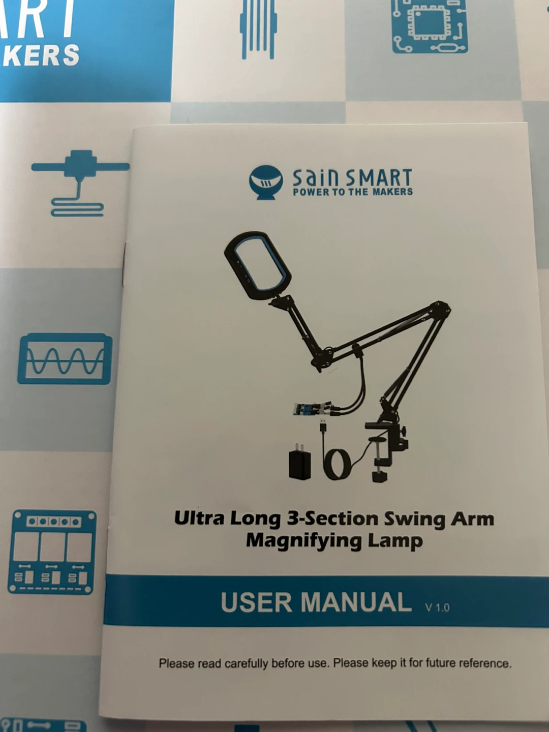 SainSmart Ultra Long 3-Section Swing Arm Magnifying Lamp