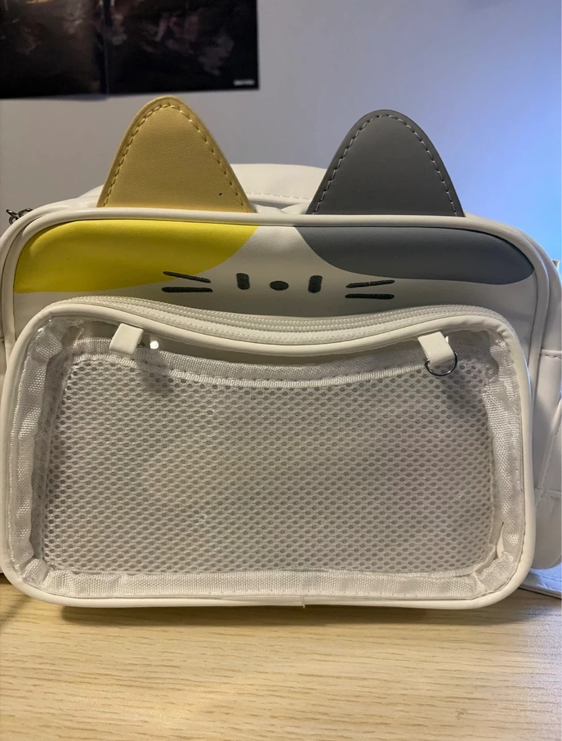 White Cat Ear Backpack with Clear Pouch