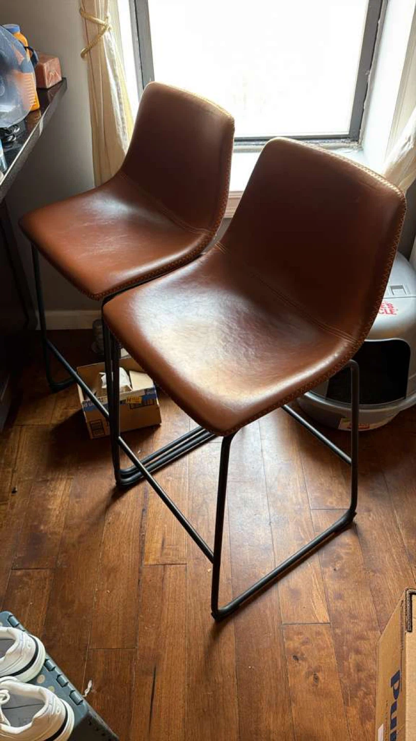 Brown Faux Leather Bar Stools (Set of 2)