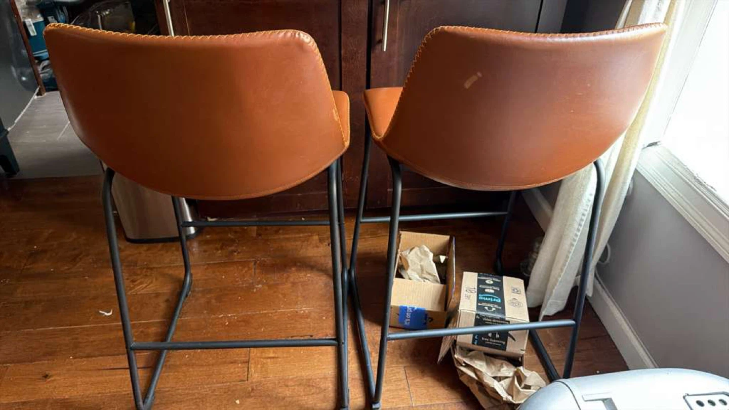 Brown Faux Leather Bar Stools (Set of 2) - photo 2