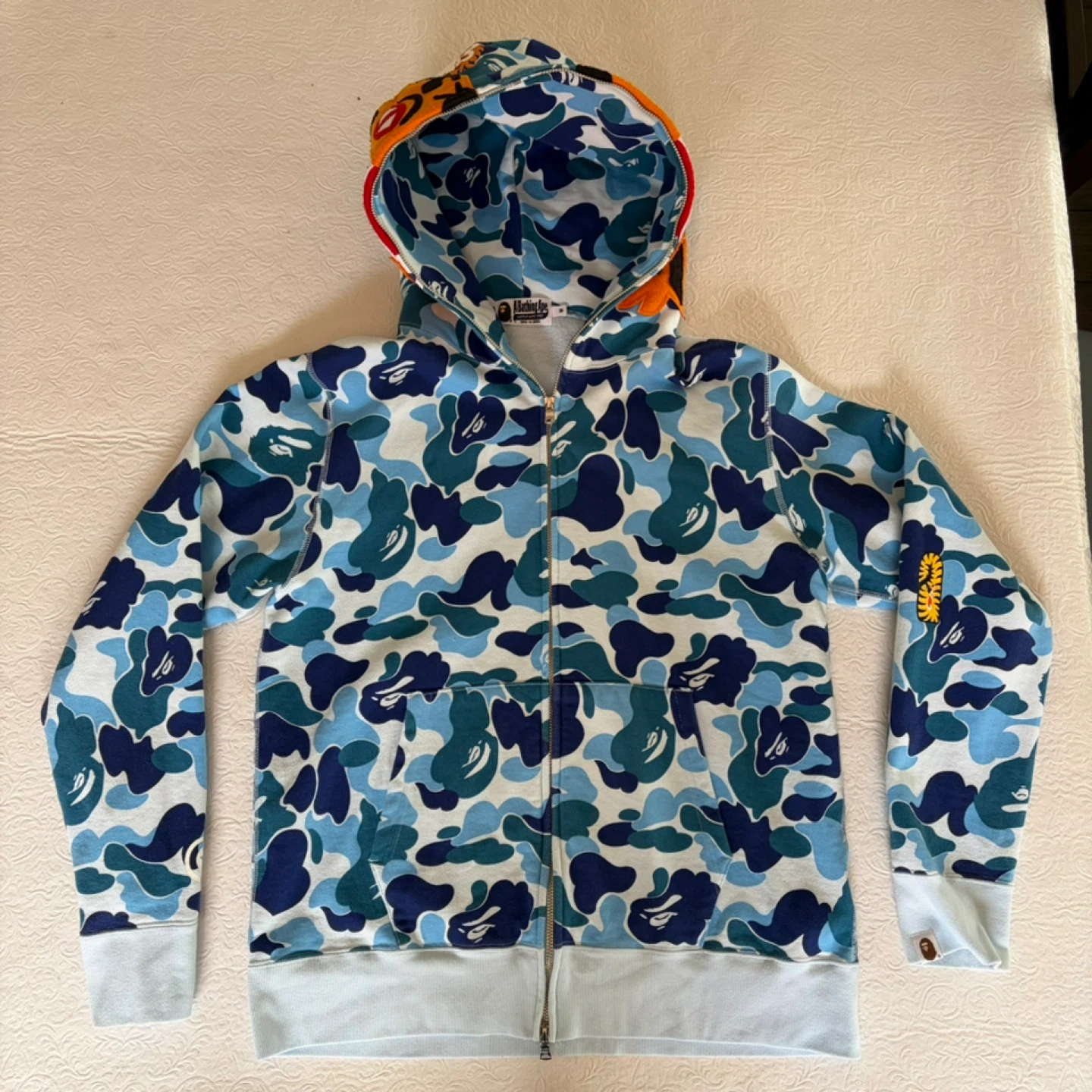 A Bathing Ape Full Zip Hoodie Camo Tiger Shark Blue