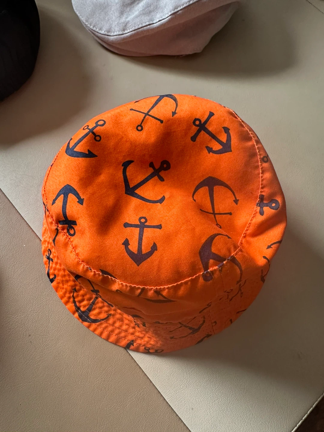 Orange Anchor Print Bucket Hat