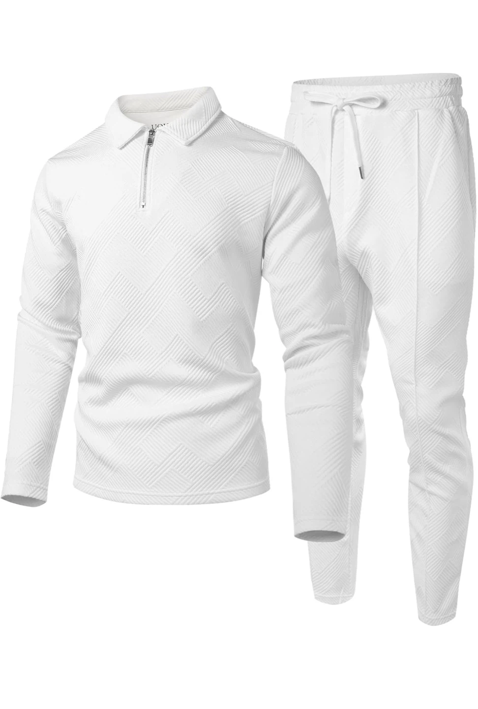 White Long Sleeve Zip Polo and Jogger Set - photo 3