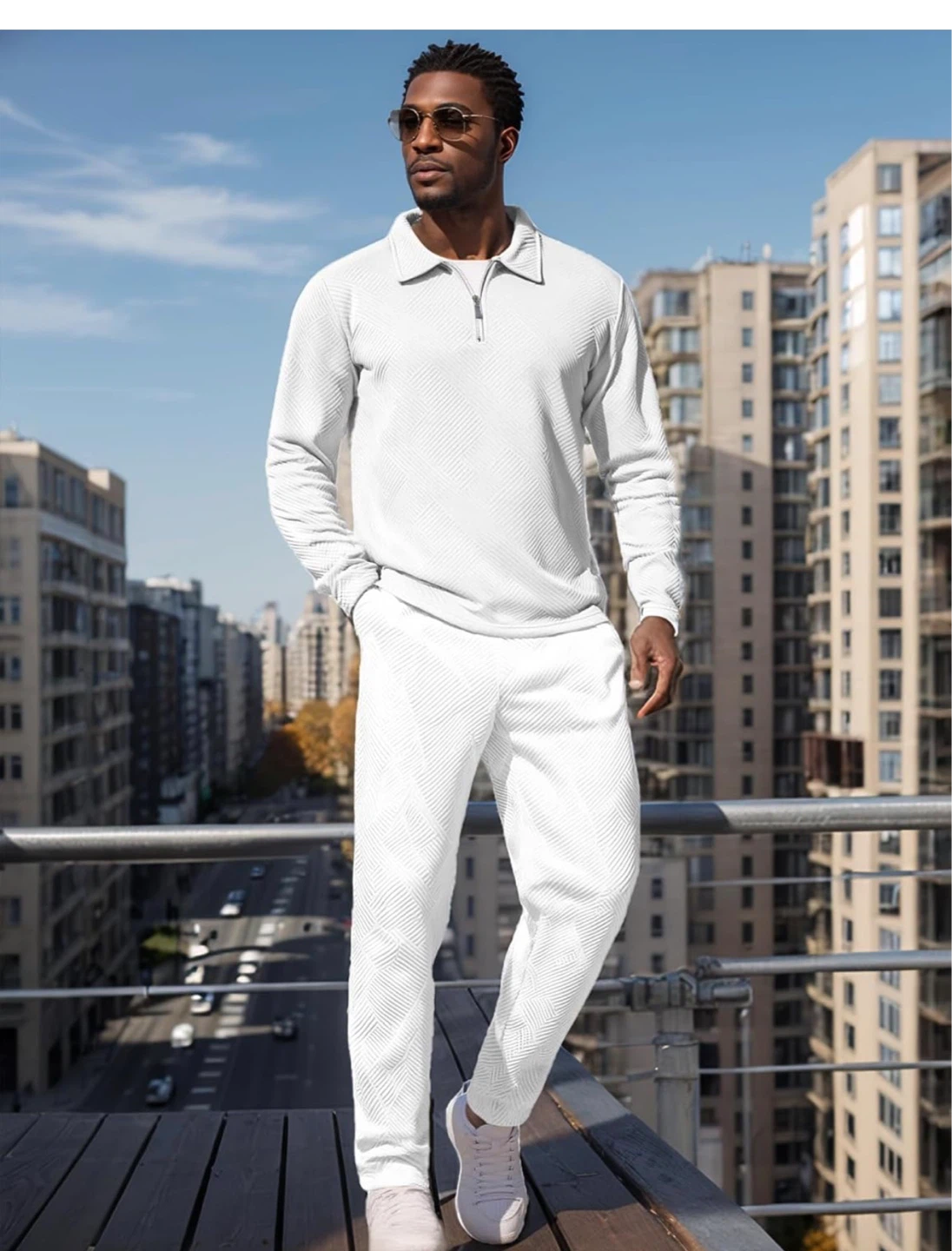 White Long Sleeve Zip Polo and Jogger Set - photo 4