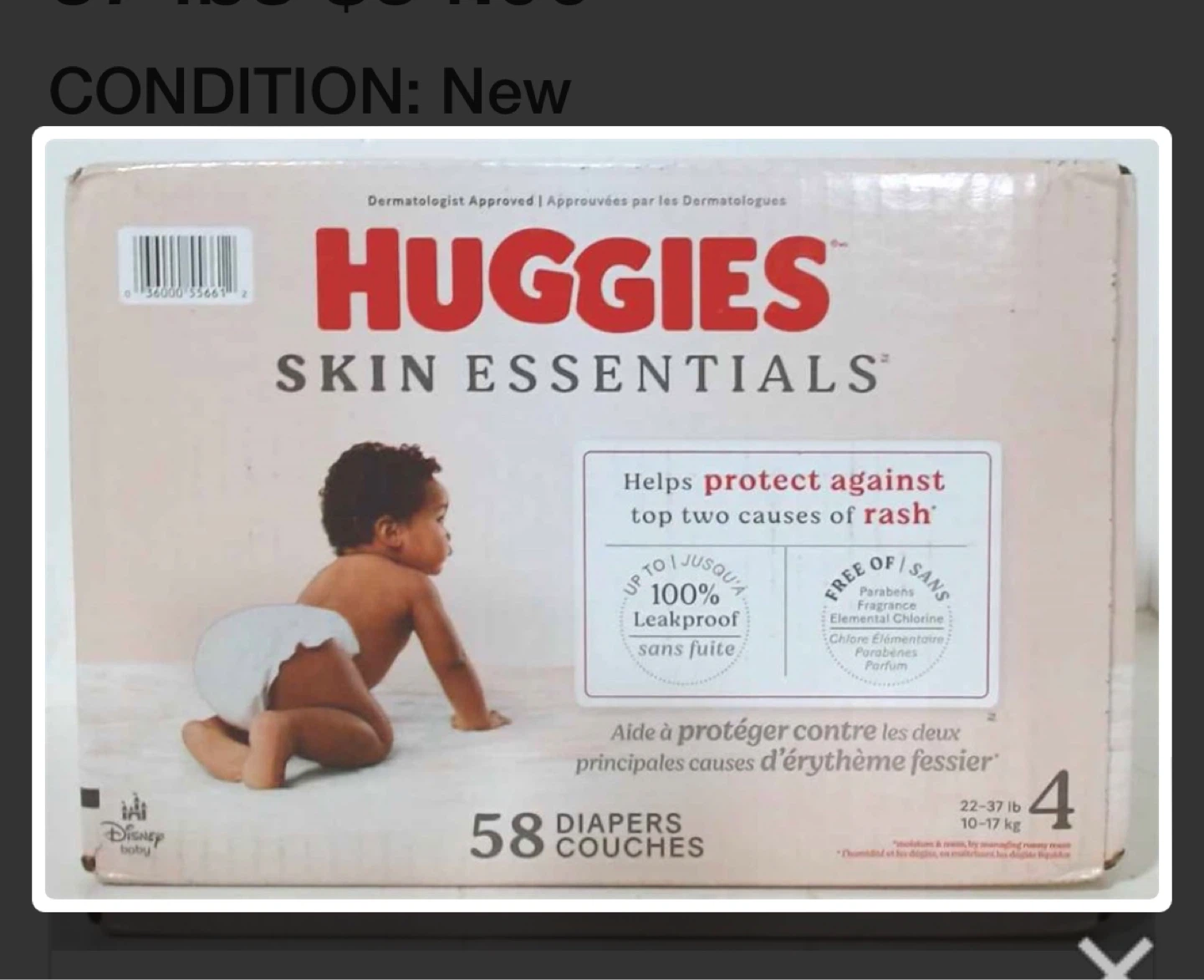 Huggies size 4. Diapers- 58 Count