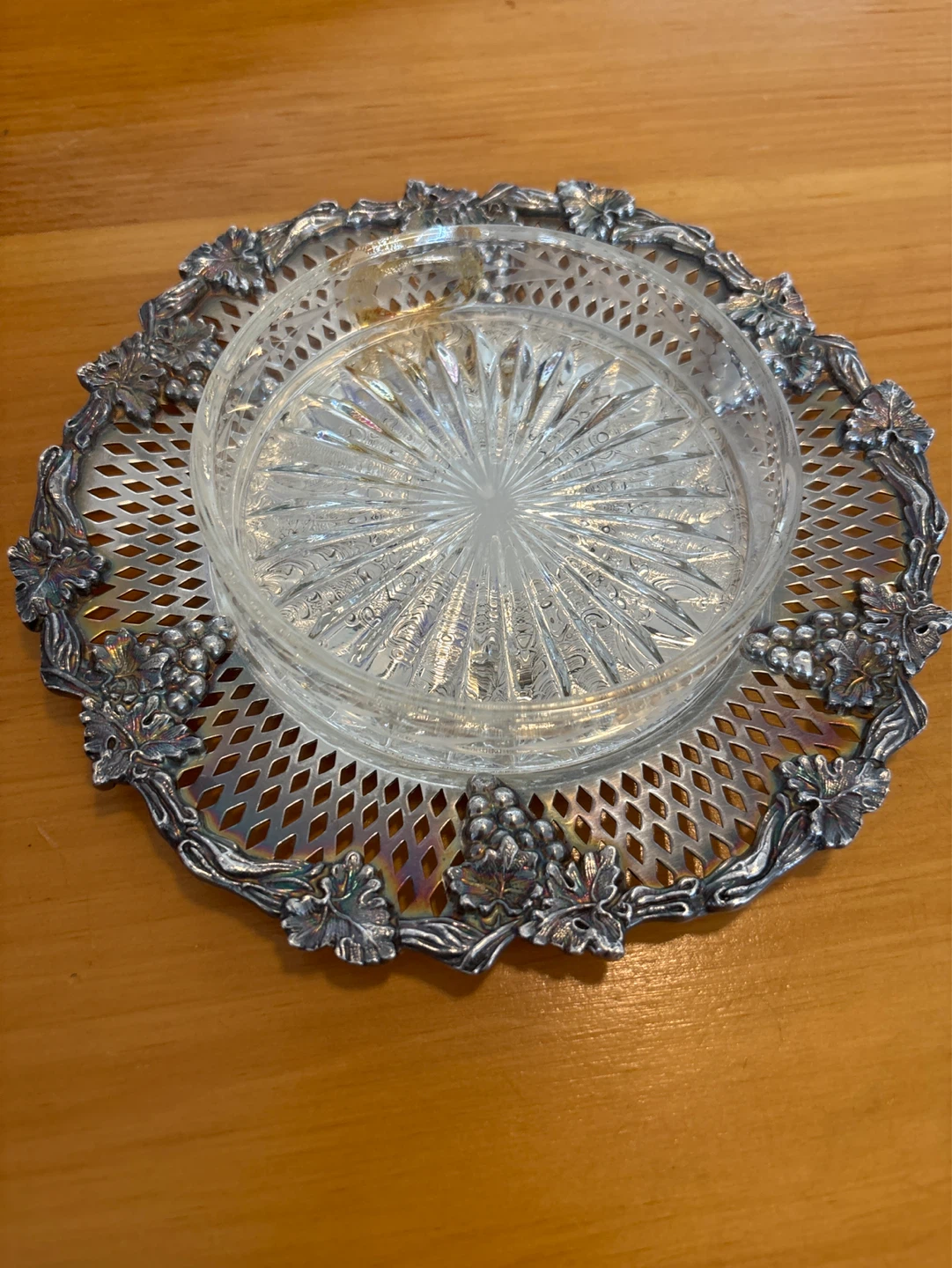 Vintage Haddon Silver Plate Serving Dish with Glass Insert