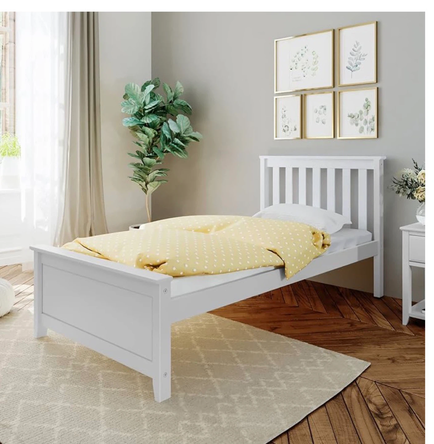 White Twin Bed Frame with Slatted Base