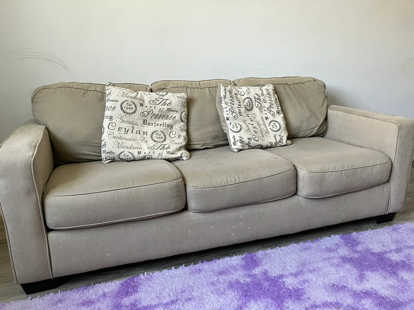 Tan 3-Seater Sofa with Decorative Pillows