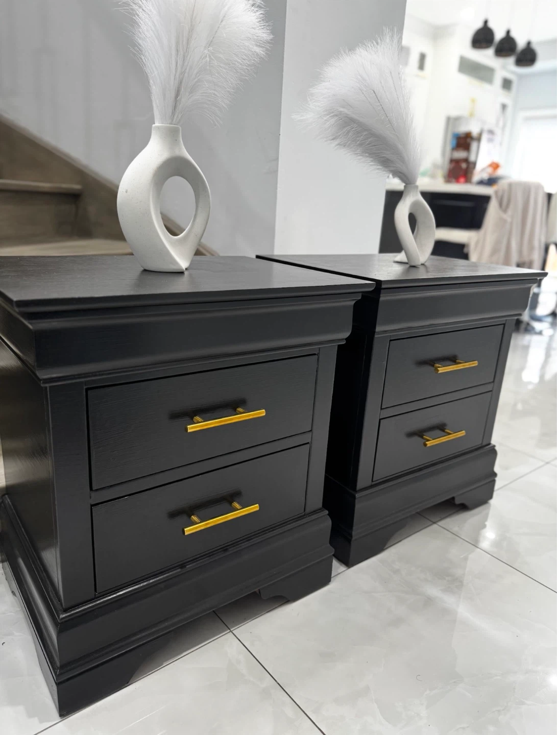 Pair of Black Nightstands with Gold Handles - photo 3