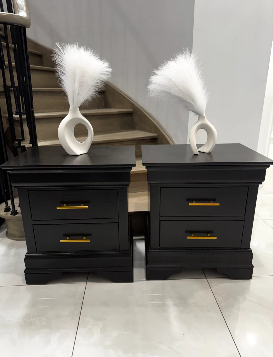 Pair of Black Nightstands with Gold Handles - photo 2