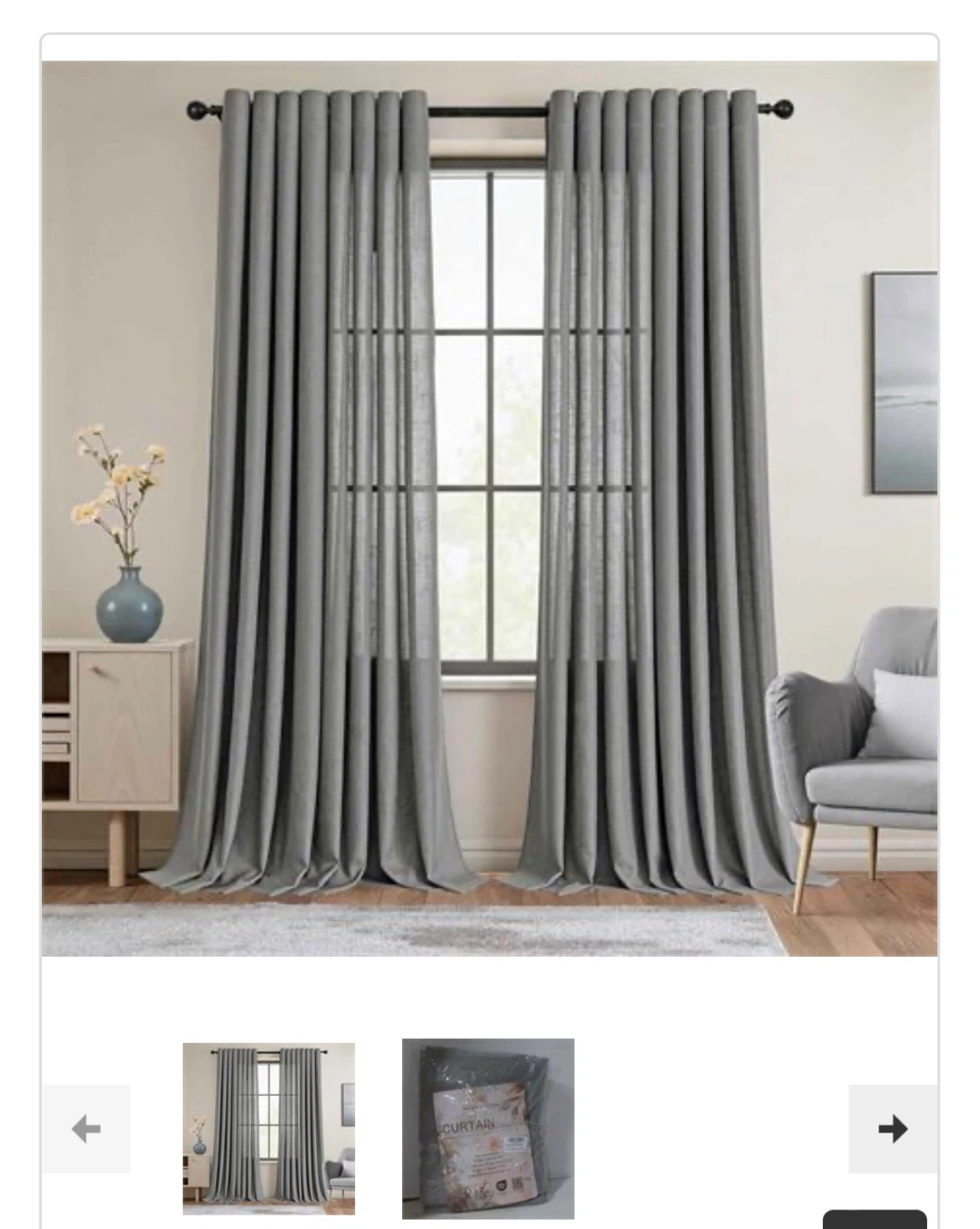 Grey Linen Blend 2 piece Curtains 52x 96