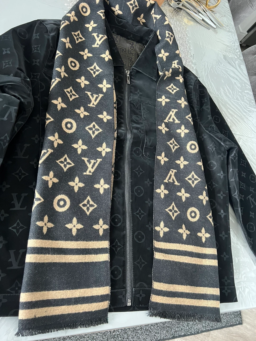 Louis Vuitton Monogram Jacket and Scarf Set