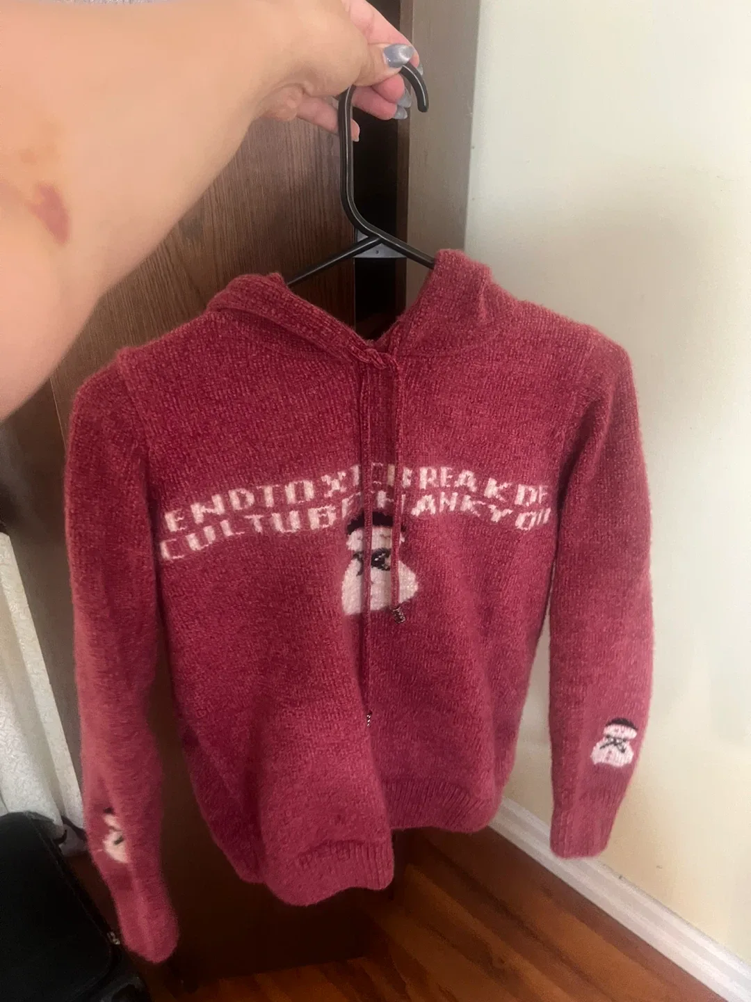 Red Knit Hoodie with Graphic Print - photo 2