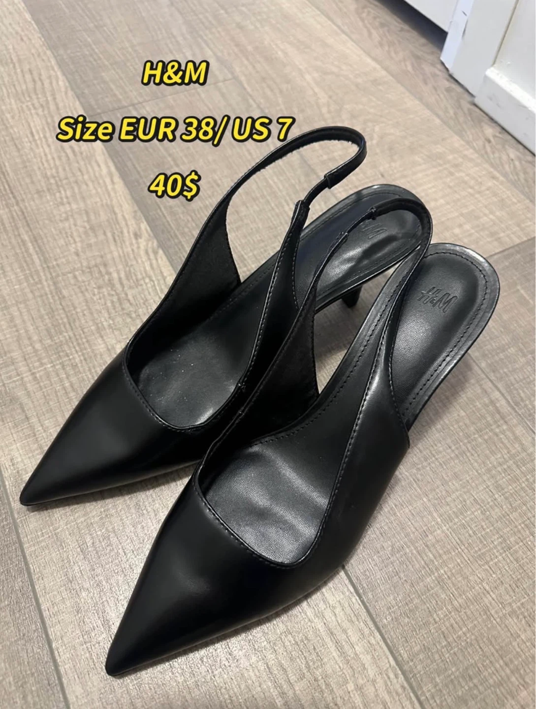 H&M Black Slingback Heels - Size EUR 38/US 7