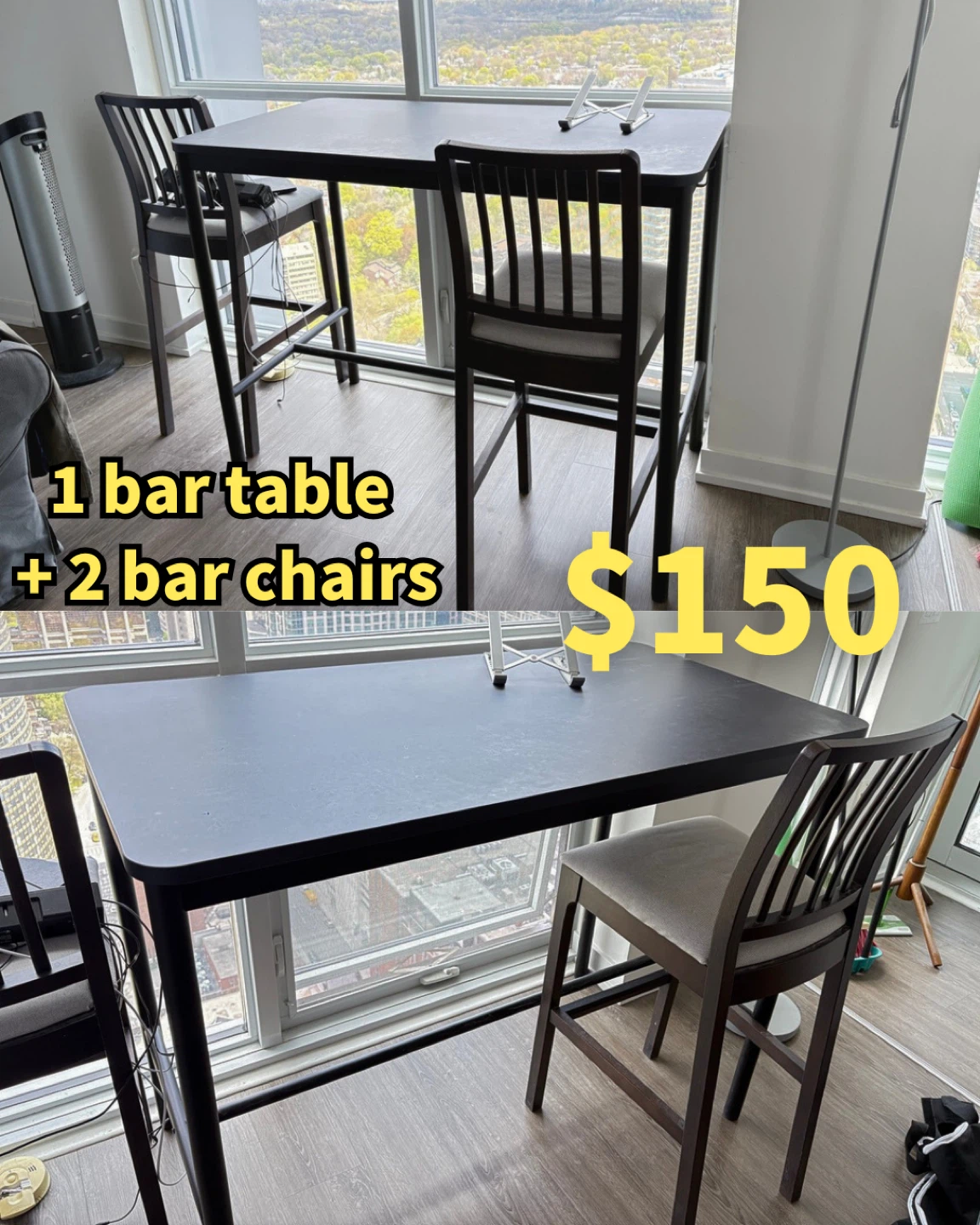 Black Bar Table and 2 Bar Chairs