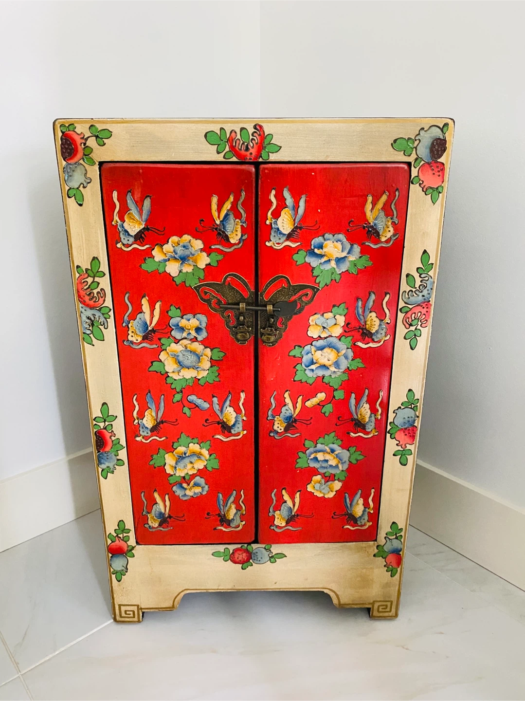 Vintage Style Cabinet with Butterfly and Floral Motif