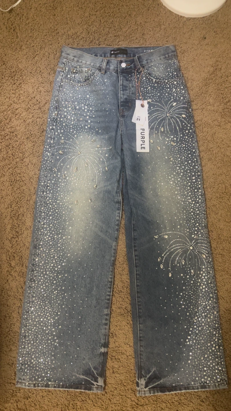 Baggy rhinestone purple brand jeans