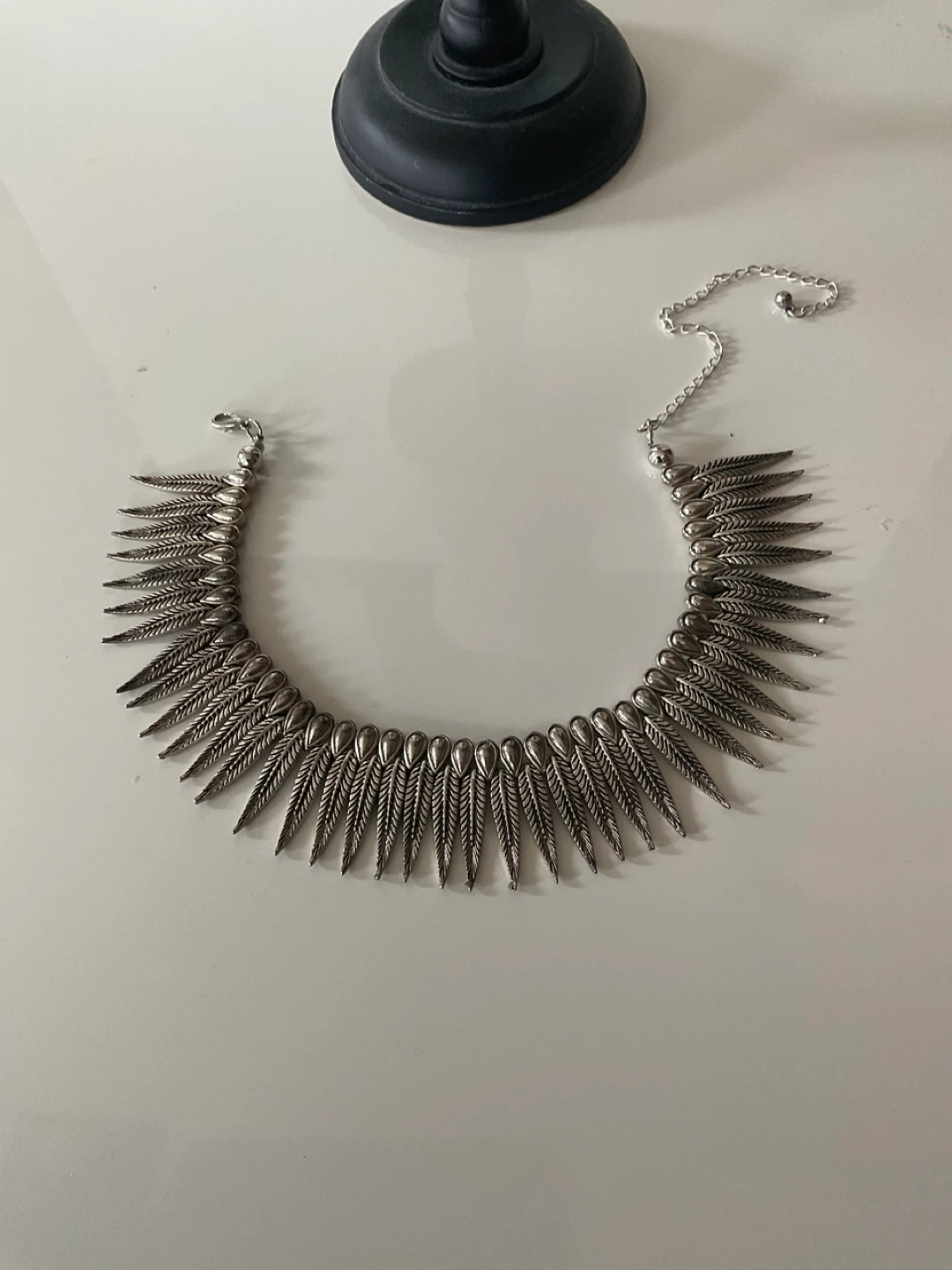 Silver Feather Fringe Statement Necklace - photo 2