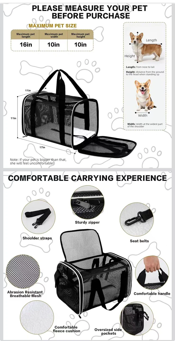 Black Pet Carrier Bag - Airline Approved, Breathable Mesh - photo 2