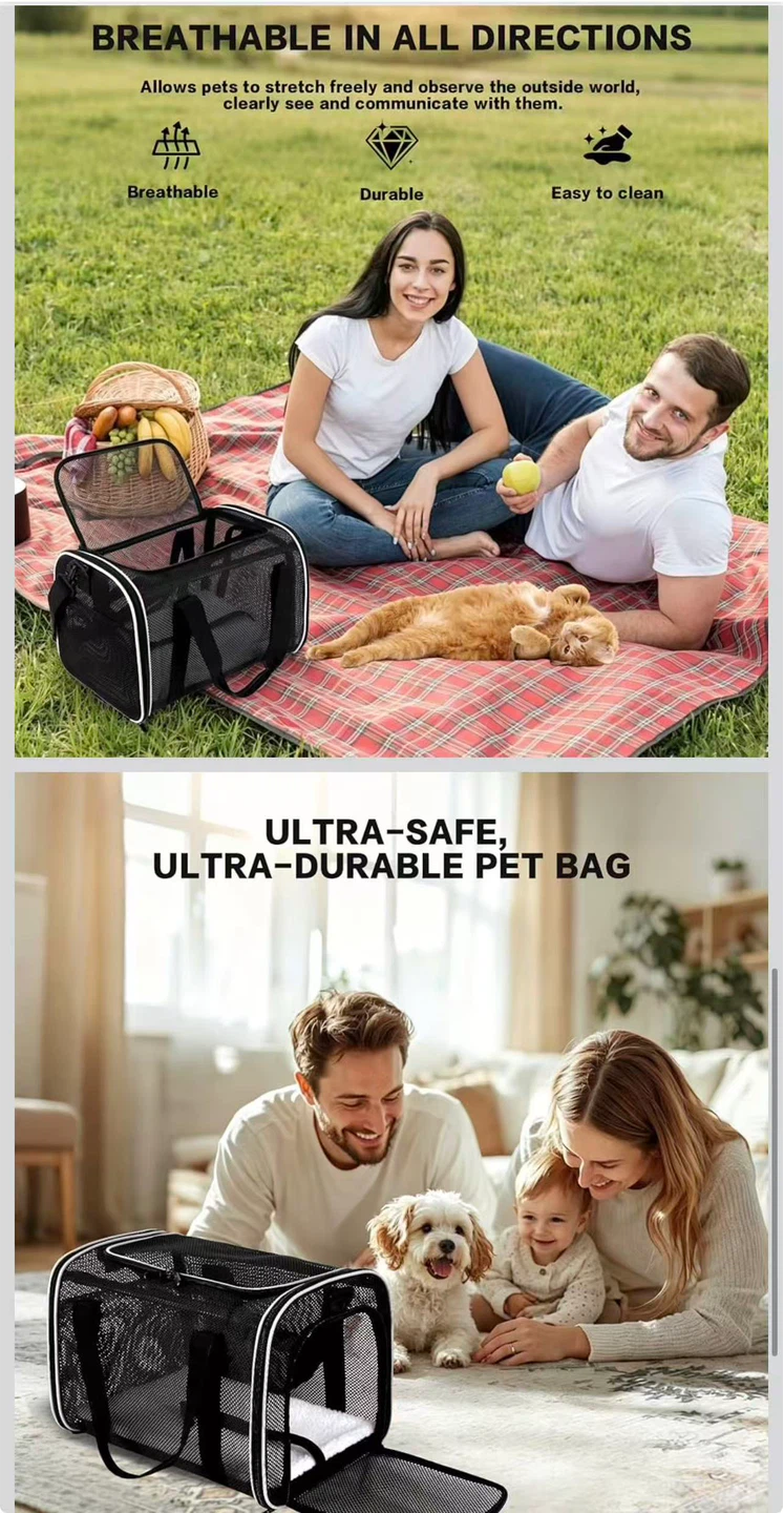 Black Pet Carrier Bag - Airline Approved, Breathable Mesh - photo 4