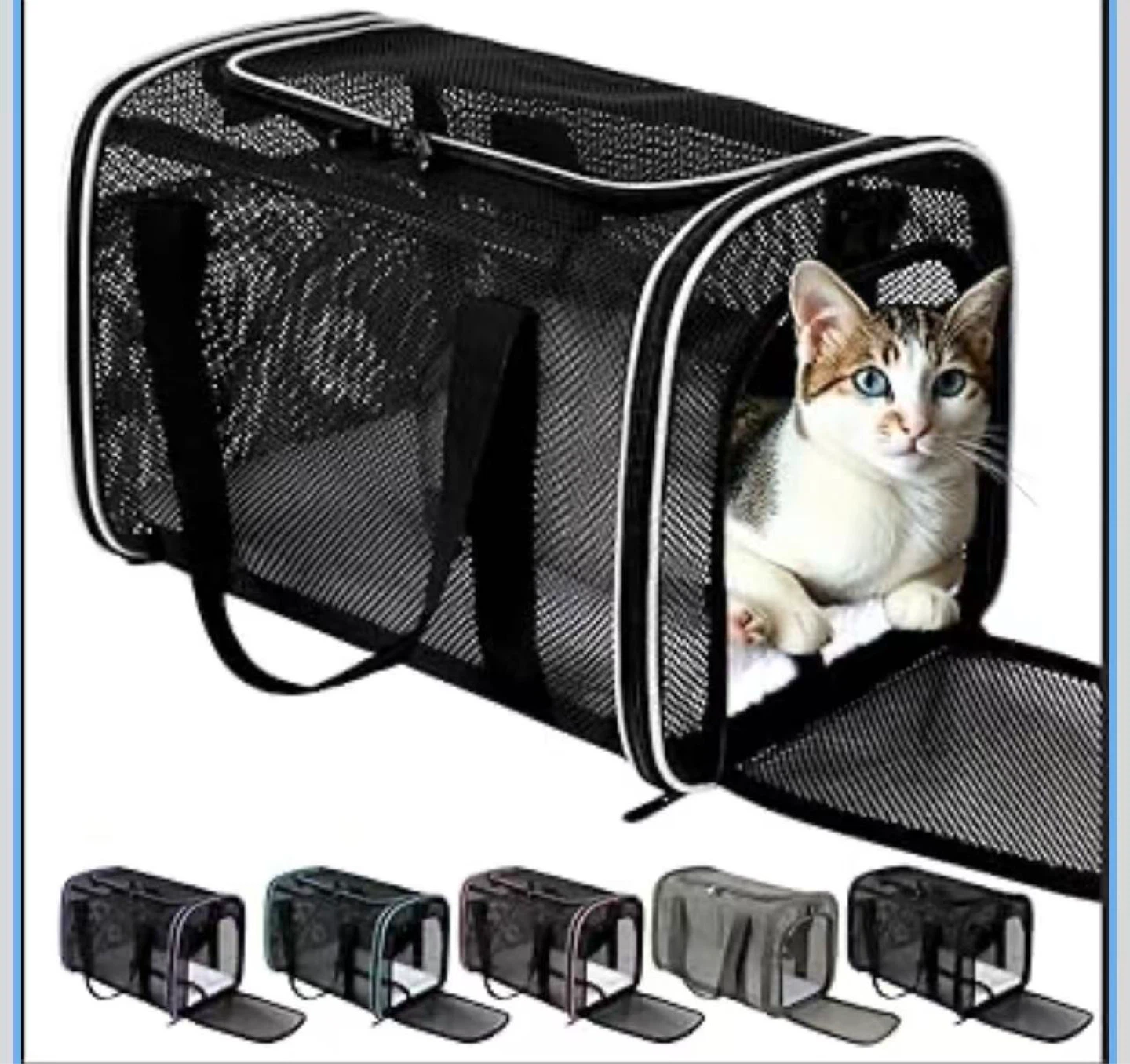 Black Pet Carrier Bag - Airline Approved, Breathable Mesh