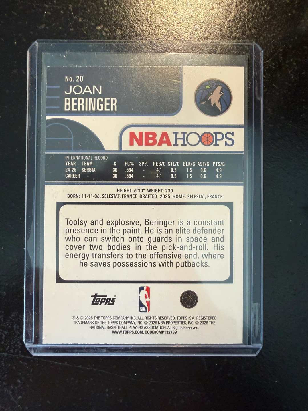2020-21 NBA Hoops Joan Beringer RC #28/199 - photo 2