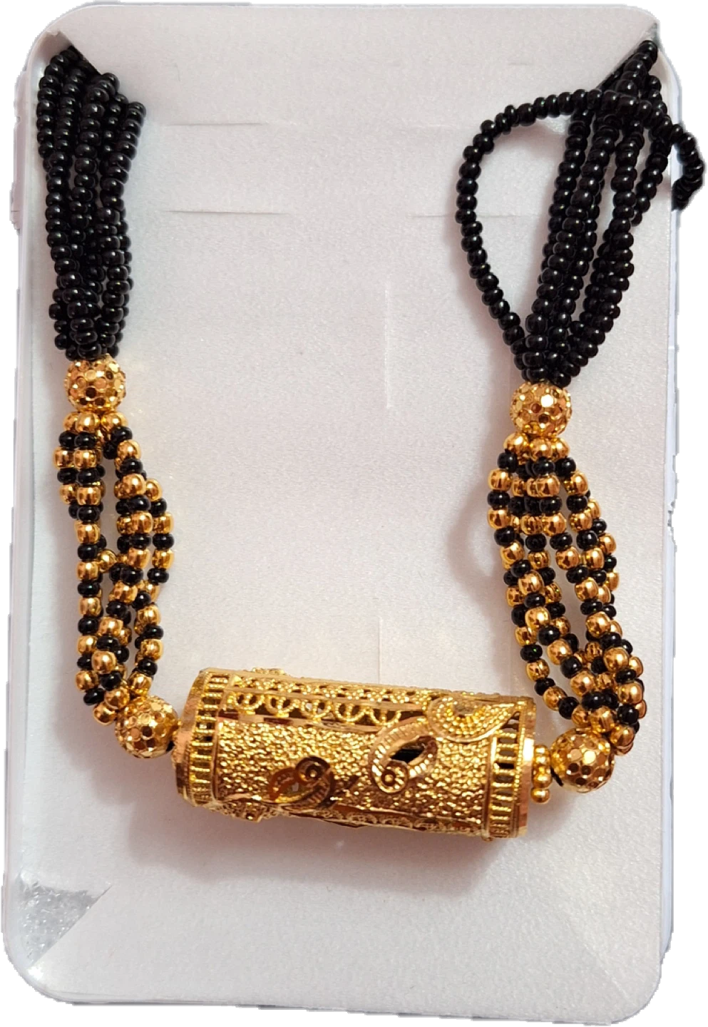 Gold Pendant Necklace with Black Beads