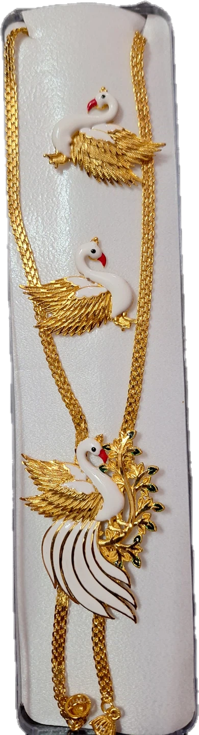 Gold Tone Swan Necklace 24 gold plated