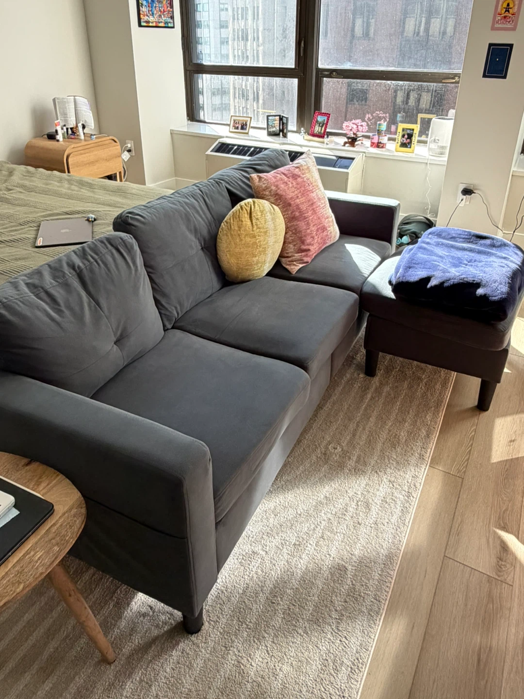 Dark Gray Sectional Sofa with Ottoman