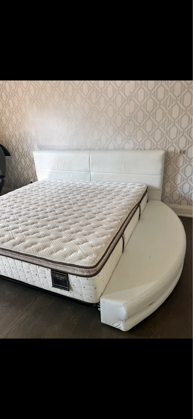 White Faux Leather Platform Bed Frame with Curved End