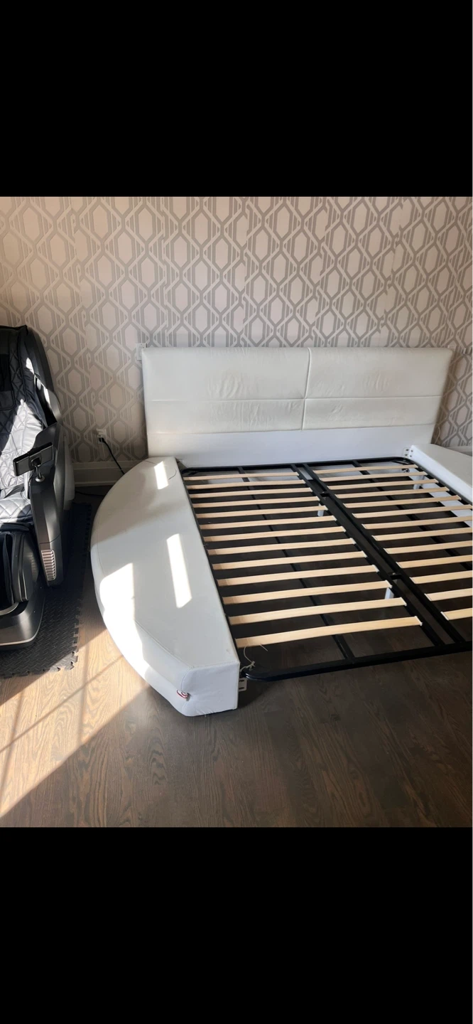 White Faux Leather Platform Bed Frame with Curved End - photo 2